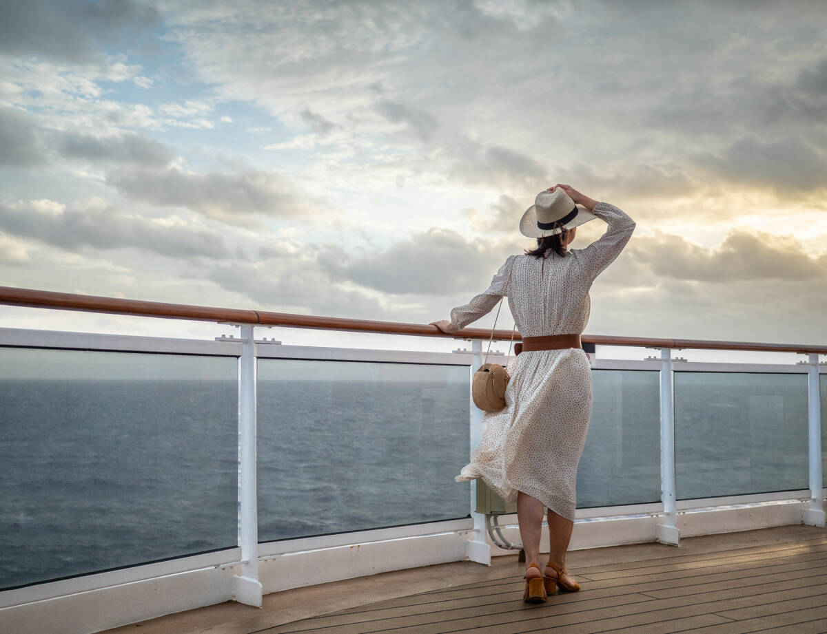 A young woman on a cruise ship vacation