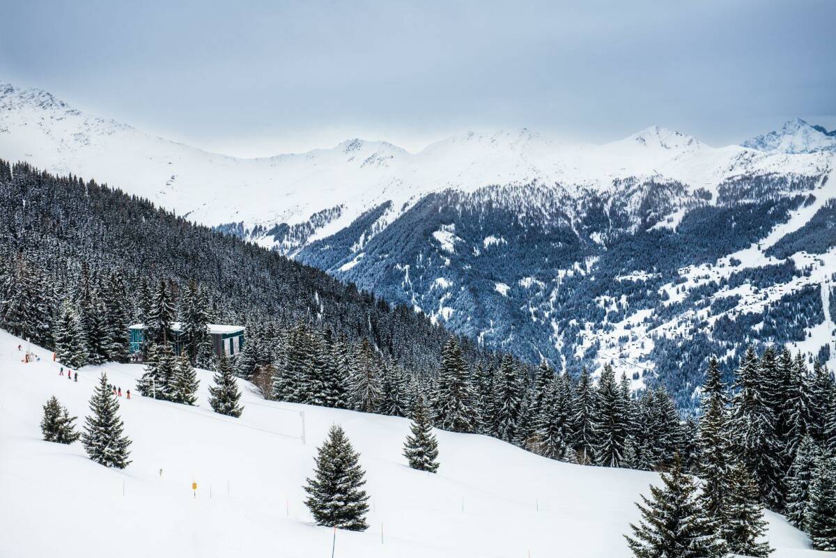 Winter view on the valley in Swiss Alps, Verbier, Switzerland.